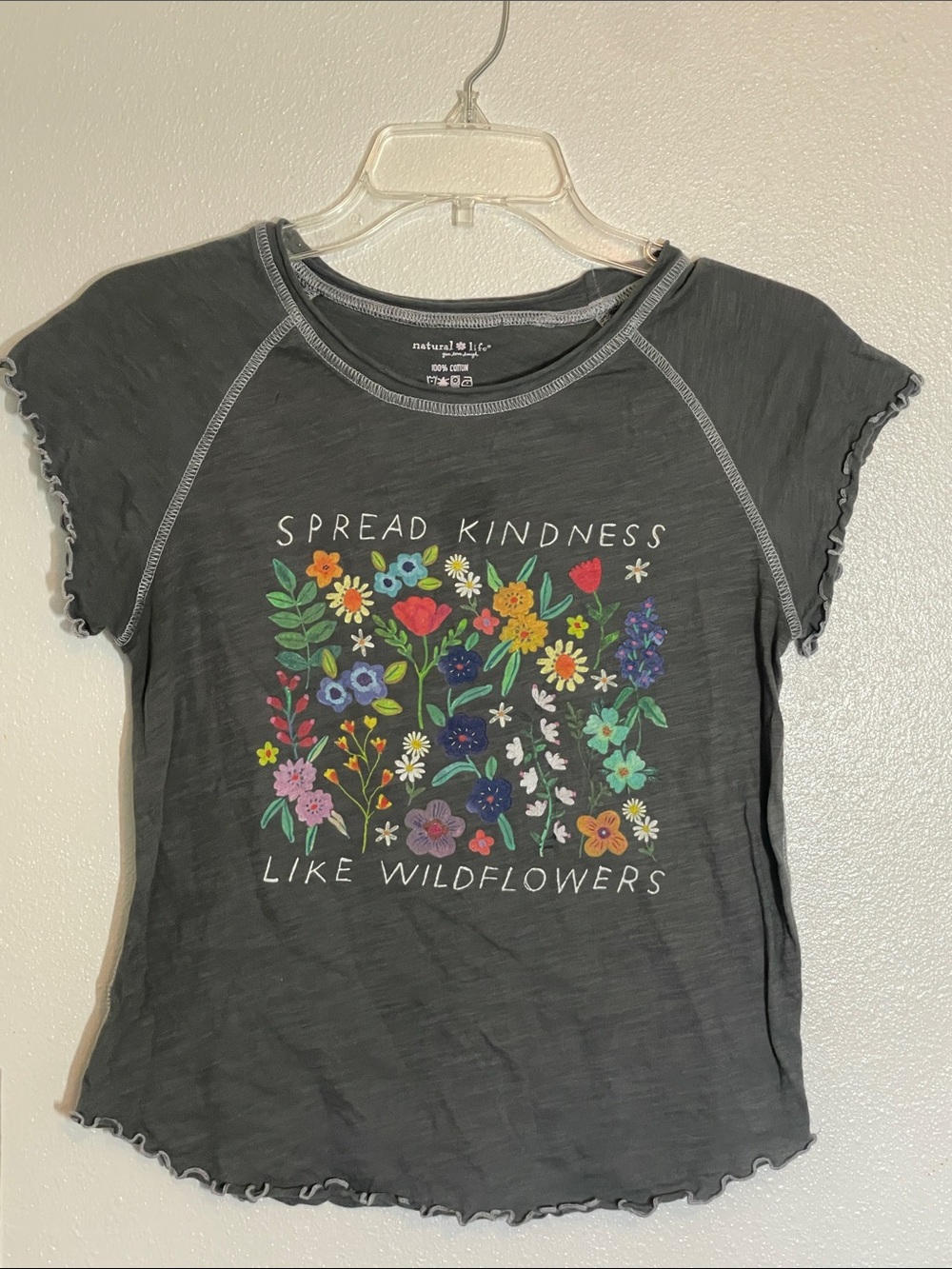 NATURAL LIFE Charcoal Short Sleeve Tee with Colorful Wildflower Print